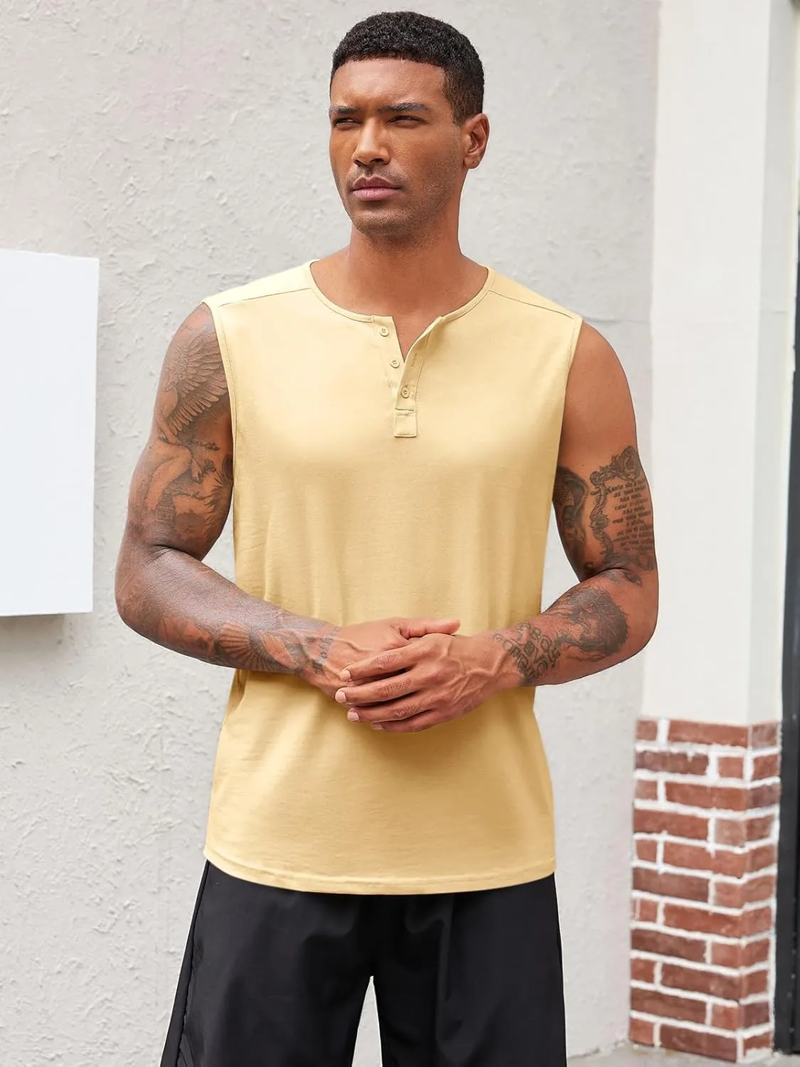 Runcati Mens Muscle Tank Tops Sleeveless Workout Gym Slim Fit Henley Shirt Casual Basic Summer Beach Tops