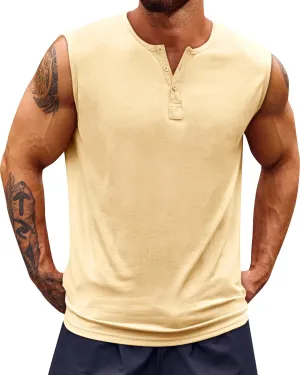 Runcati Mens Muscle Tank Tops Sleeveless Workout Gym Slim Fit Henley Shirt Casual Basic Summer Beach Tops