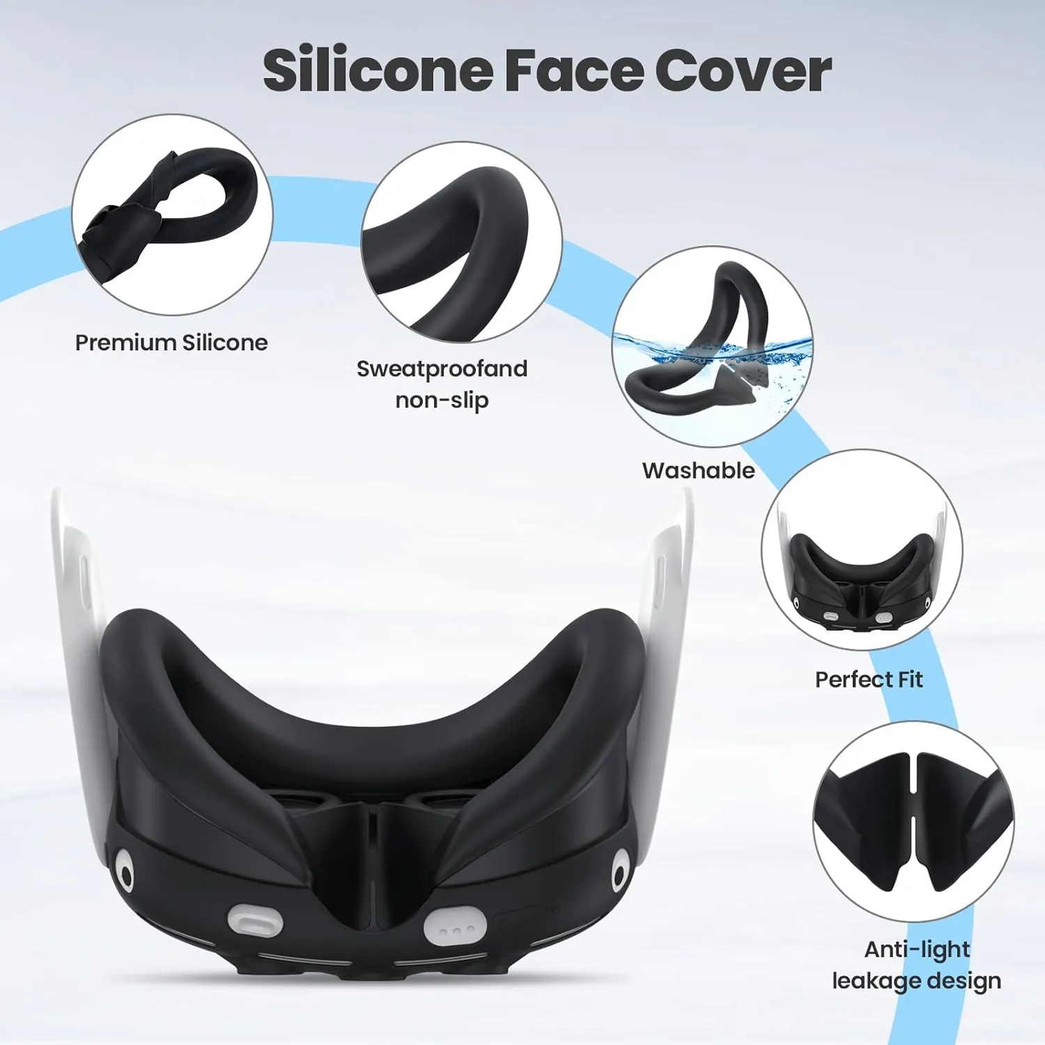 Silicone Cover Compatible with Meta/Oculus Quest 3 Accessories, VR Silicone Face Cover, VR Shell Cover,Touch Controller Grip Case,Camera Lens Protector Set (Black)