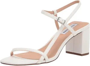Steve Madden Swoon White Lizard Block Heeled Open Toe Retro Chic Strappy Sandals