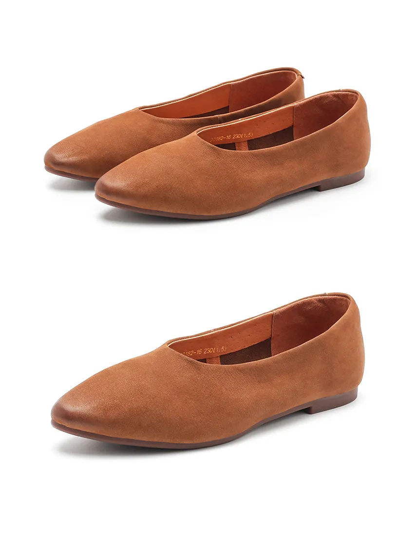 Suede Leather Soft Sole Pointed Toe Retro Flat Pumps