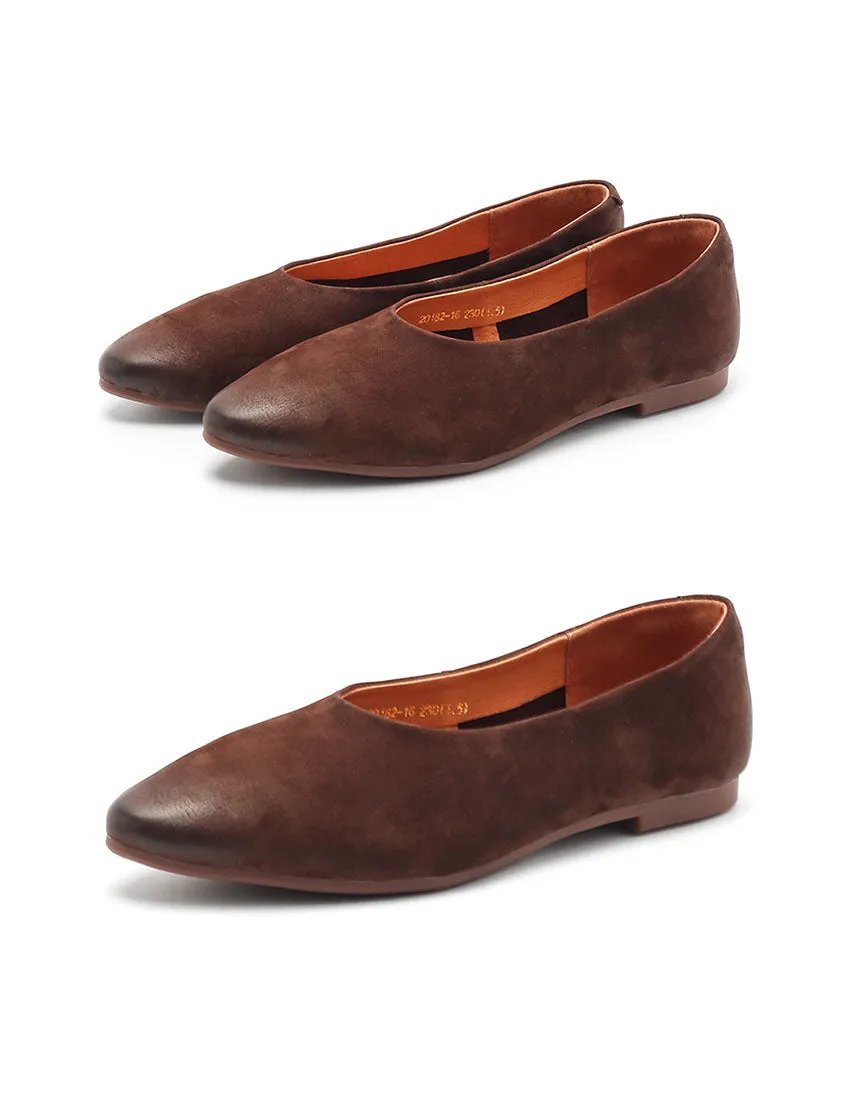 Suede Leather Soft Sole Pointed Toe Retro Flat Pumps
