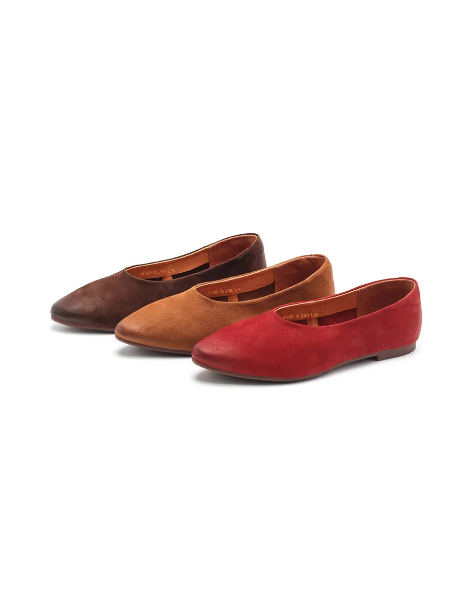 Suede Leather Soft Sole Pointed Toe Retro Flat Pumps