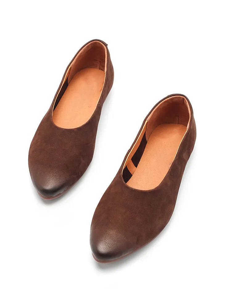 Suede Leather Soft Sole Pointed Toe Retro Flat Pumps