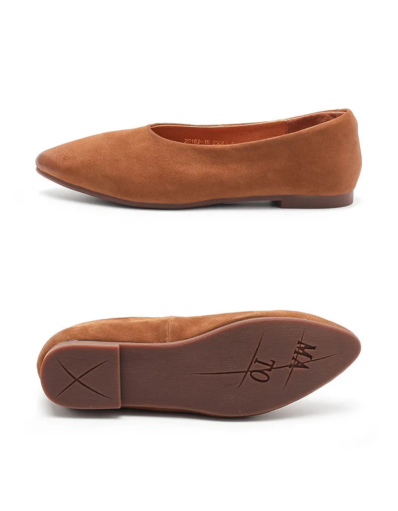Suede Leather Soft Sole Pointed Toe Retro Flat Pumps