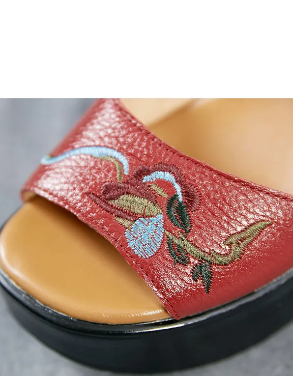 Summer Flower Embroidery Wedge Sandals Slingback