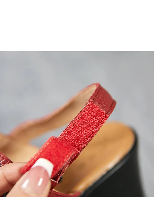 Summer Flower Embroidery Wedge Sandals Slingback
