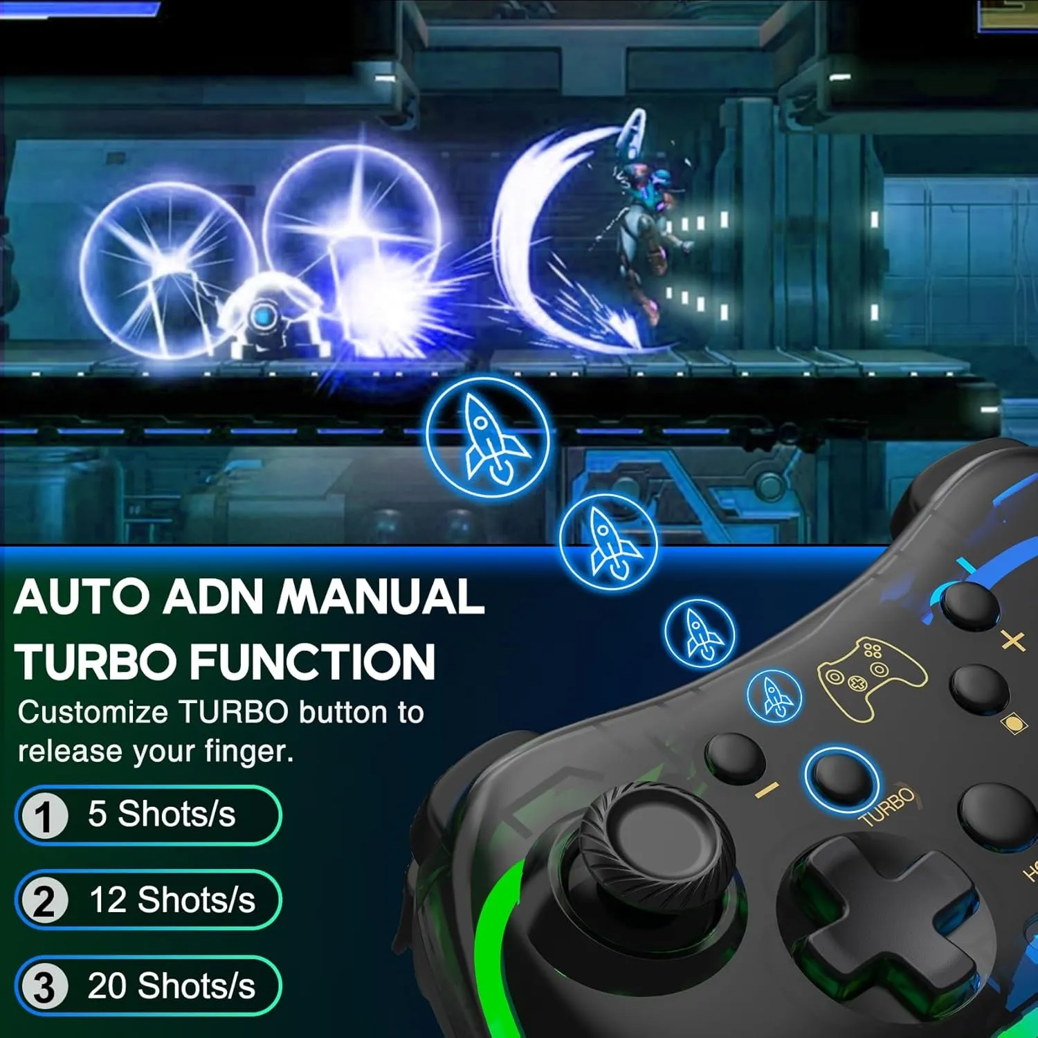 Switch Controller for Nintendo Switch/OLED/Lite, Replacement for Nintendo Switch Pro Controller Support PC & Android/iOS with Cool RGB LED, Wireless Switch Controller with Turbo,Vibration