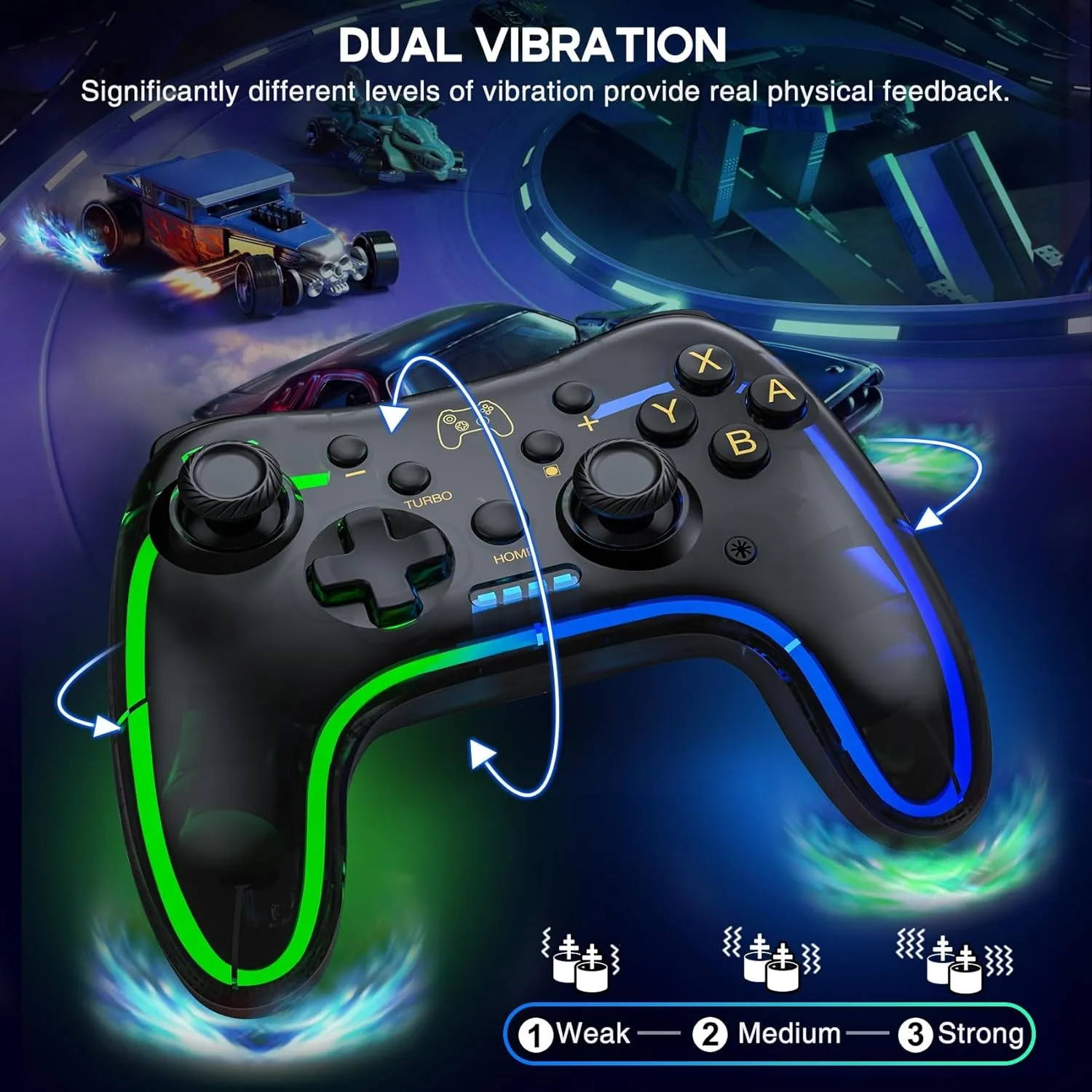 Switch Controller for Nintendo Switch/OLED/Lite, Replacement for Nintendo Switch Pro Controller Support PC & Android/iOS with Cool RGB LED, Wireless Switch Controller with Turbo,Vibration