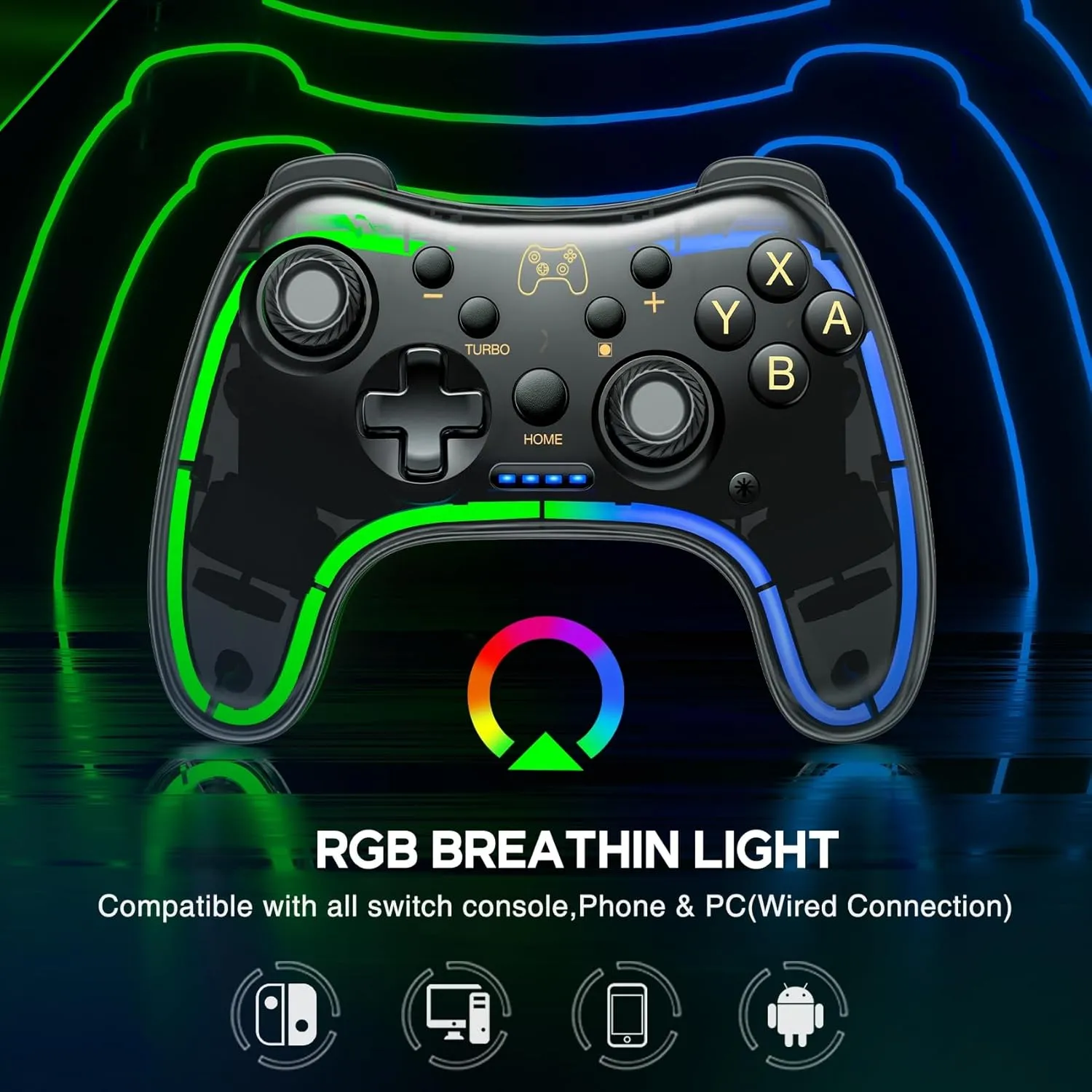 Switch Controller for Nintendo Switch/OLED/Lite, Replacement for Nintendo Switch Pro Controller Support PC & Android/iOS with Cool RGB LED, Wireless Switch Controller with Turbo,Vibration