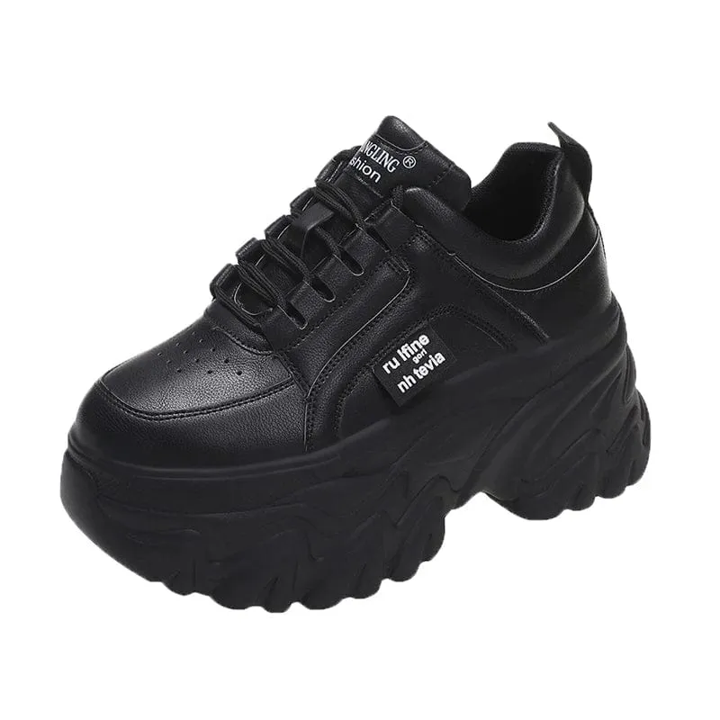 Tagged Thick Leather Sneakers