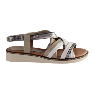Zanni Ladies Low Wedge Sandals - Erbil - White Multi