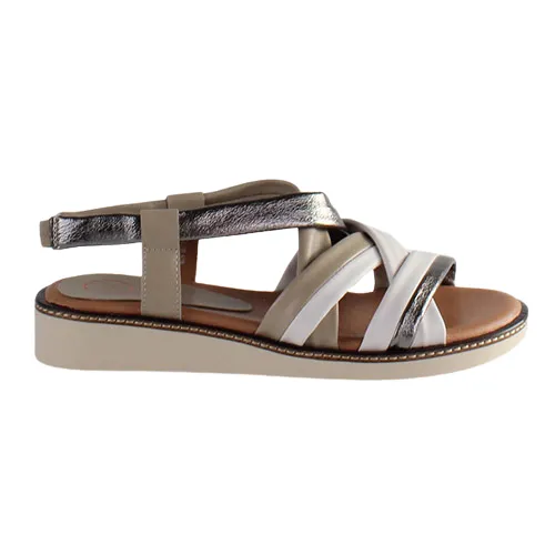 Zanni Ladies Low Wedge Sandals - Erbil - White Multi