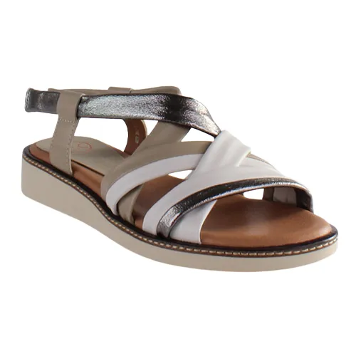 Zanni Ladies Low Wedge Sandals - Erbil - White Multi